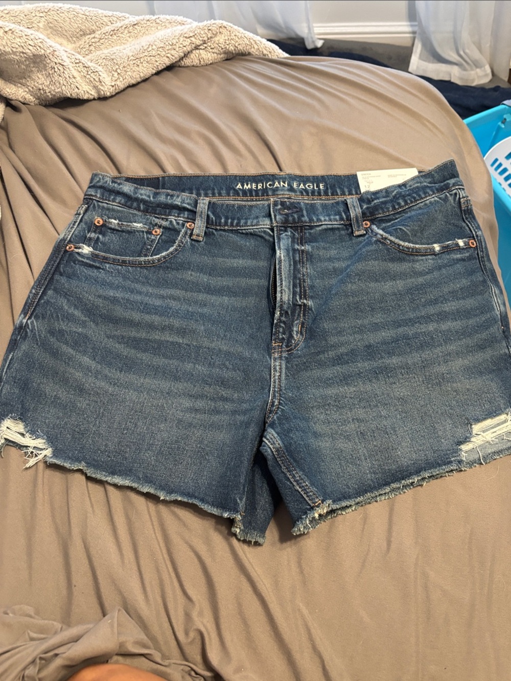 American Eagle Outfitters Dark Blue Distressed Jean Shorts